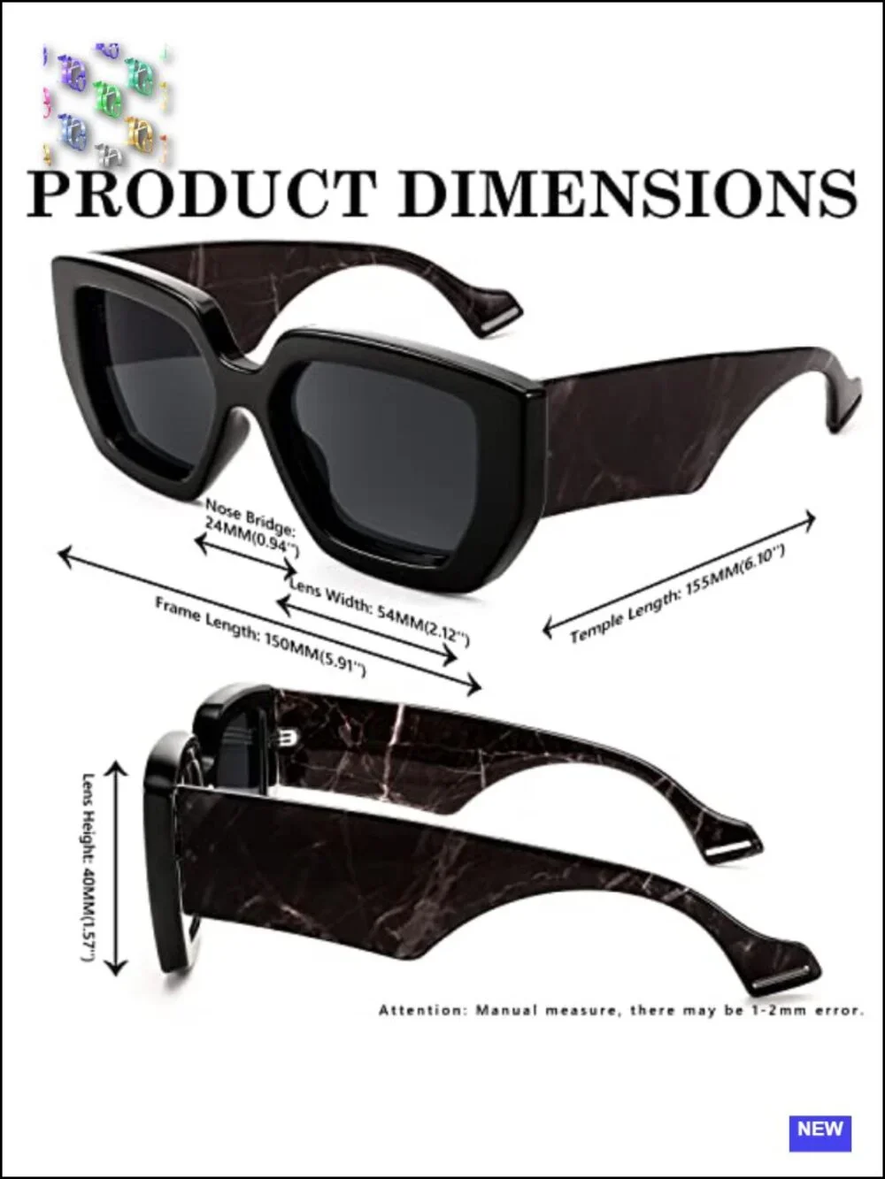 Oversized Thick Frame Square Sunglasses UV400 Protection